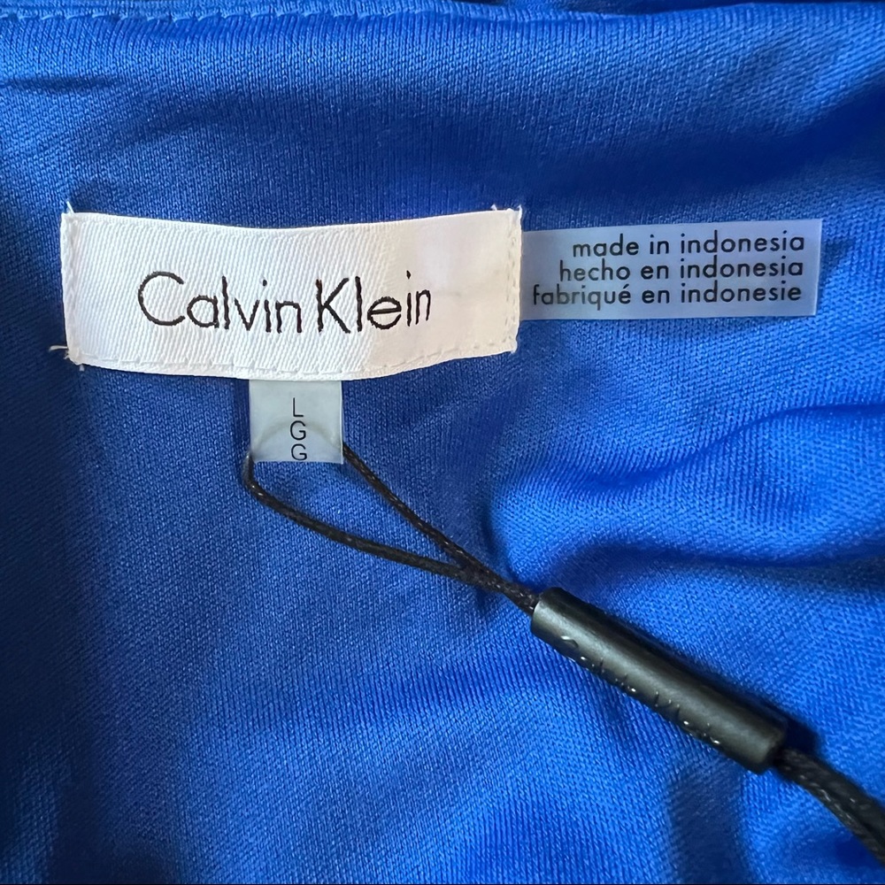 Calvin Klein Women blue sheath midi dress bell sleeve back zip Sz Large - Picture 2 of 15